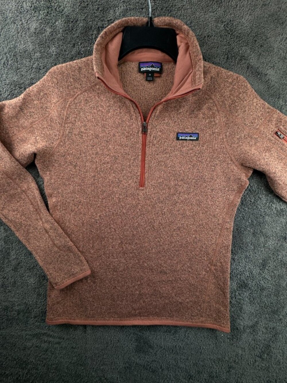 Patagonia Women Jacket Orange 1/3 Zip Pullover Medium Fleece Lined W Logo Adult